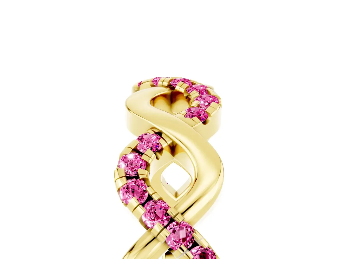 Twist Infinity Round Pink Sapphire Band with Pavé Setting Yellow gold