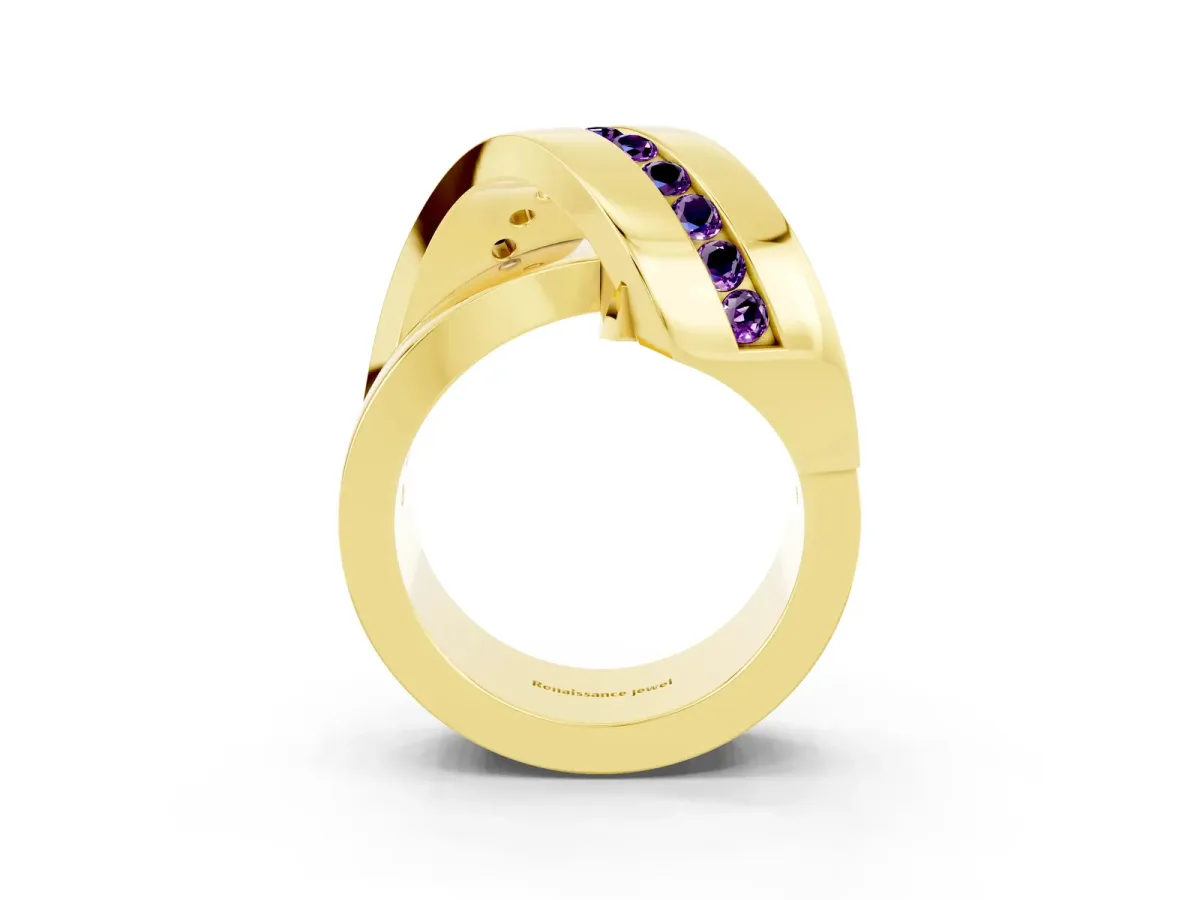 Pavé Round Amethyst Crossover Band with Channel Setting Yellow gold