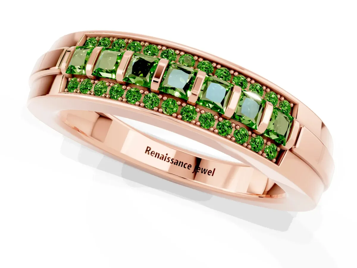 Bar-Set Princess Cut Peridot Pavé Band Rose gold