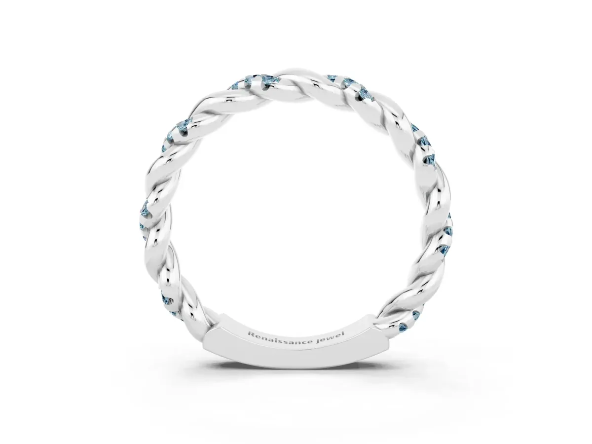 Twisted Pavé Round Aquamarine Eternity Band Platinum