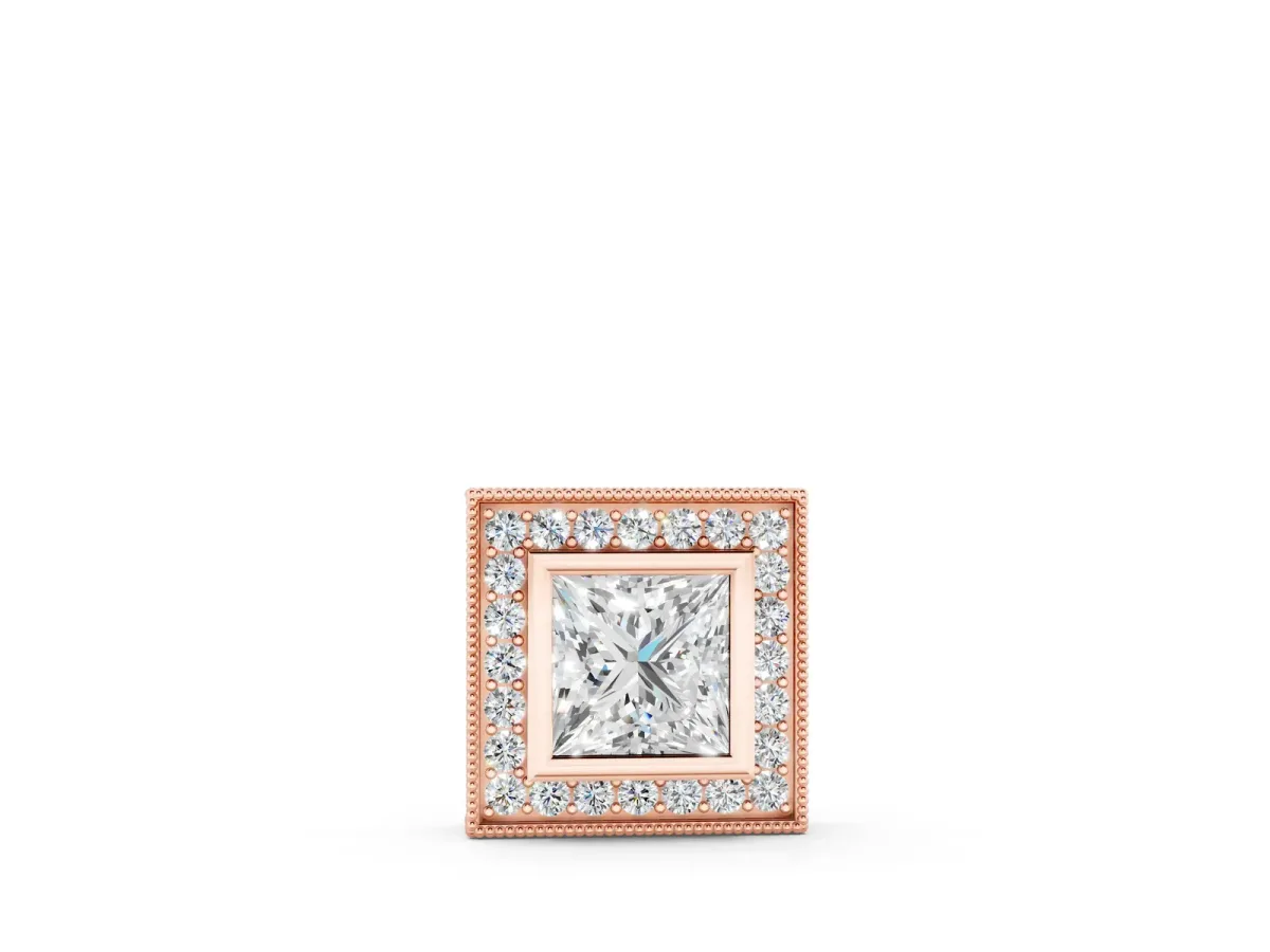 Princess Cut Halo Bezel Pendant Rose gold