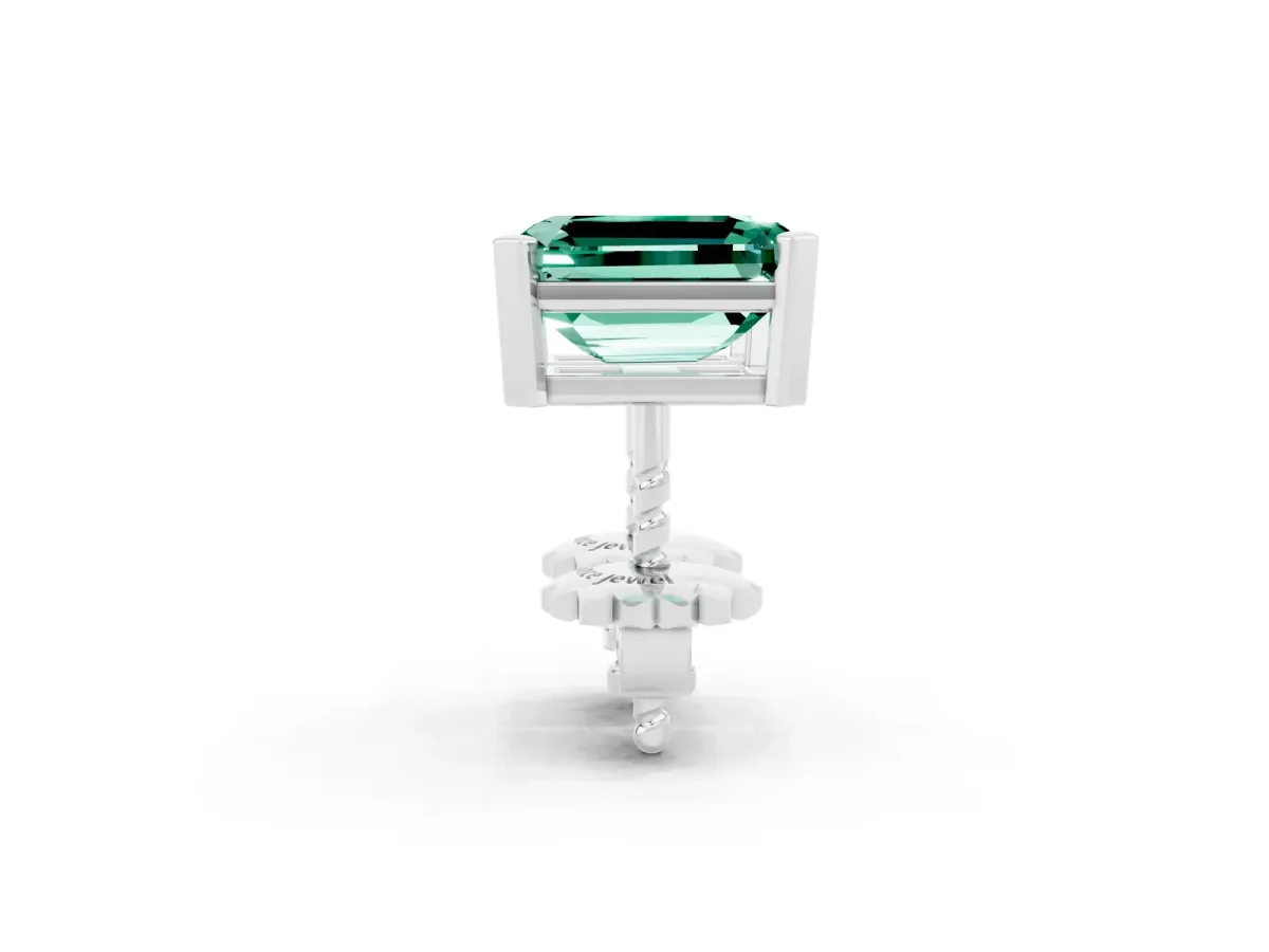 Emerald Cut Green Sapphire Stud Earrings Platinum