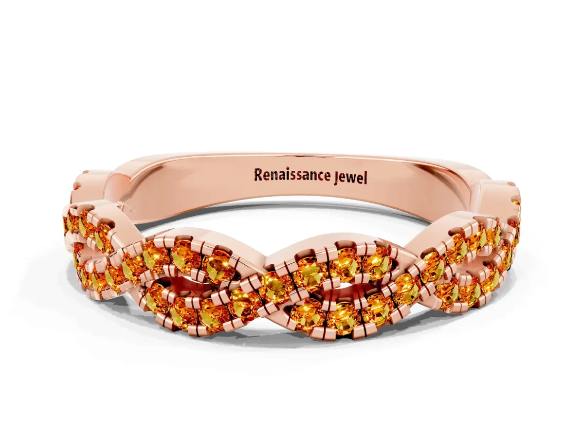 Round Citrine Twisted Eternity Band with Pavé and Shared Prong Setting Rose gold