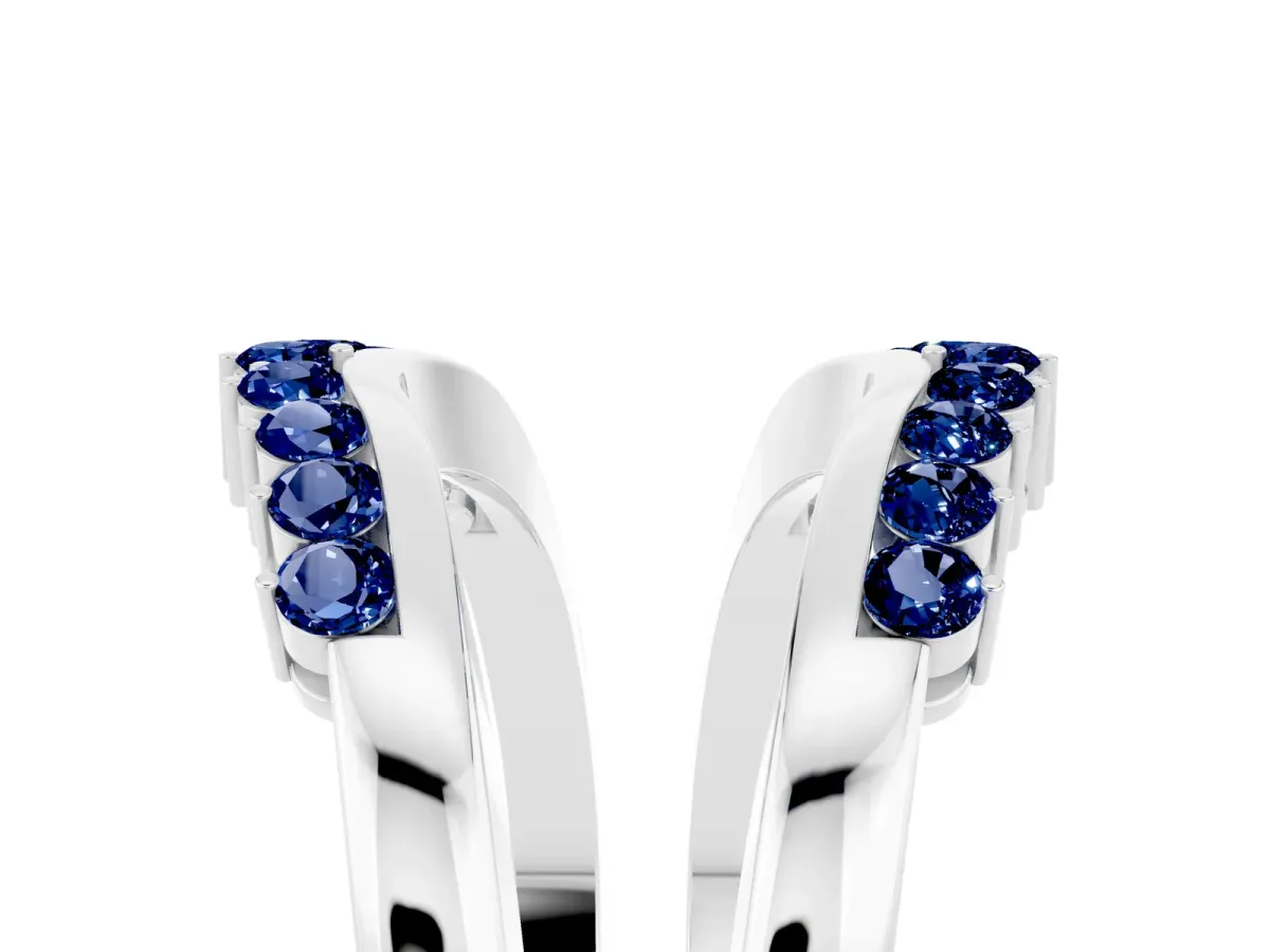 Round Blue Sapphire Chevron Contour Band with Prong Setting Platinum