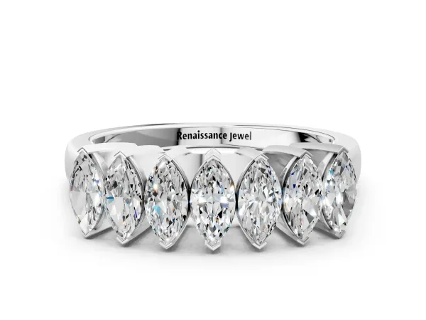 Marquise Diamond Prong Set White Gold Curved Band White gold