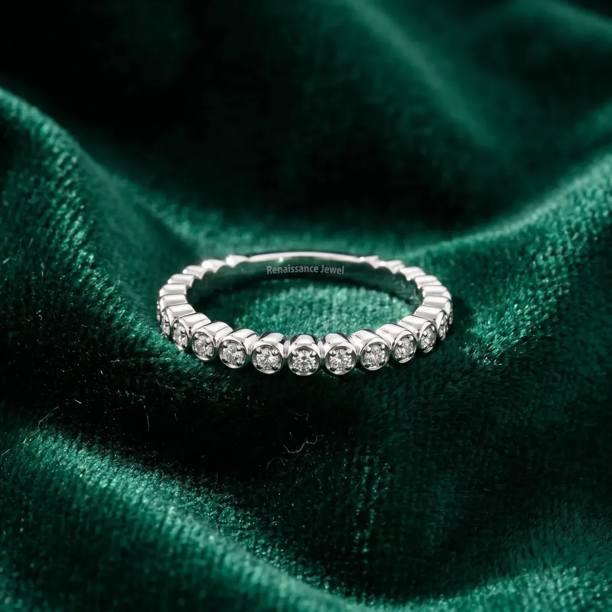Beaded Round Stone Eternity Band with Bezel Setting Silver