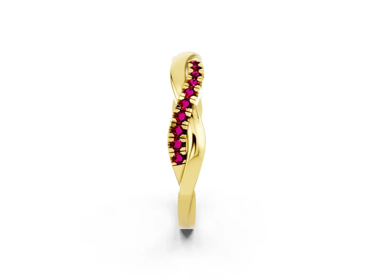 Round Garnet Twisted Infinity Band with Prong Setting Yellow gold