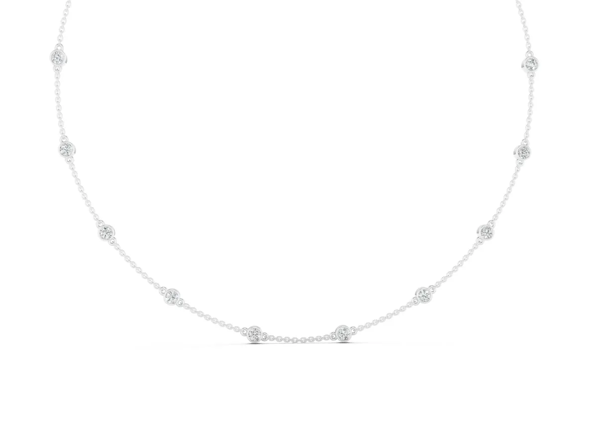 Bezel-Set Round Diamond Station Necklace Silver