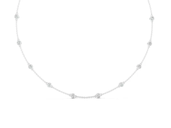 Bezel-Set Round Diamond Station Necklace White gold