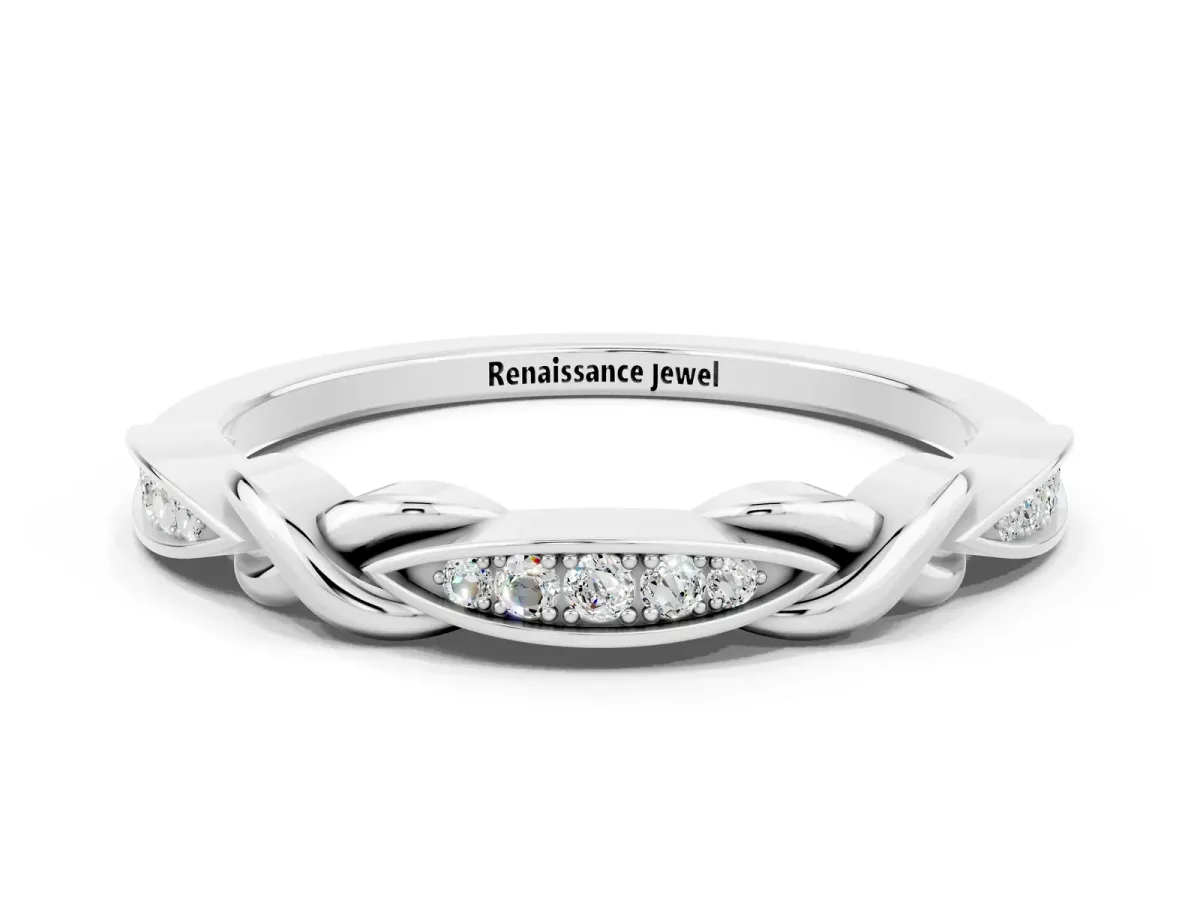 Twisted Marquise Moissanite Pavé Band with Shared Prong Setting Silver
