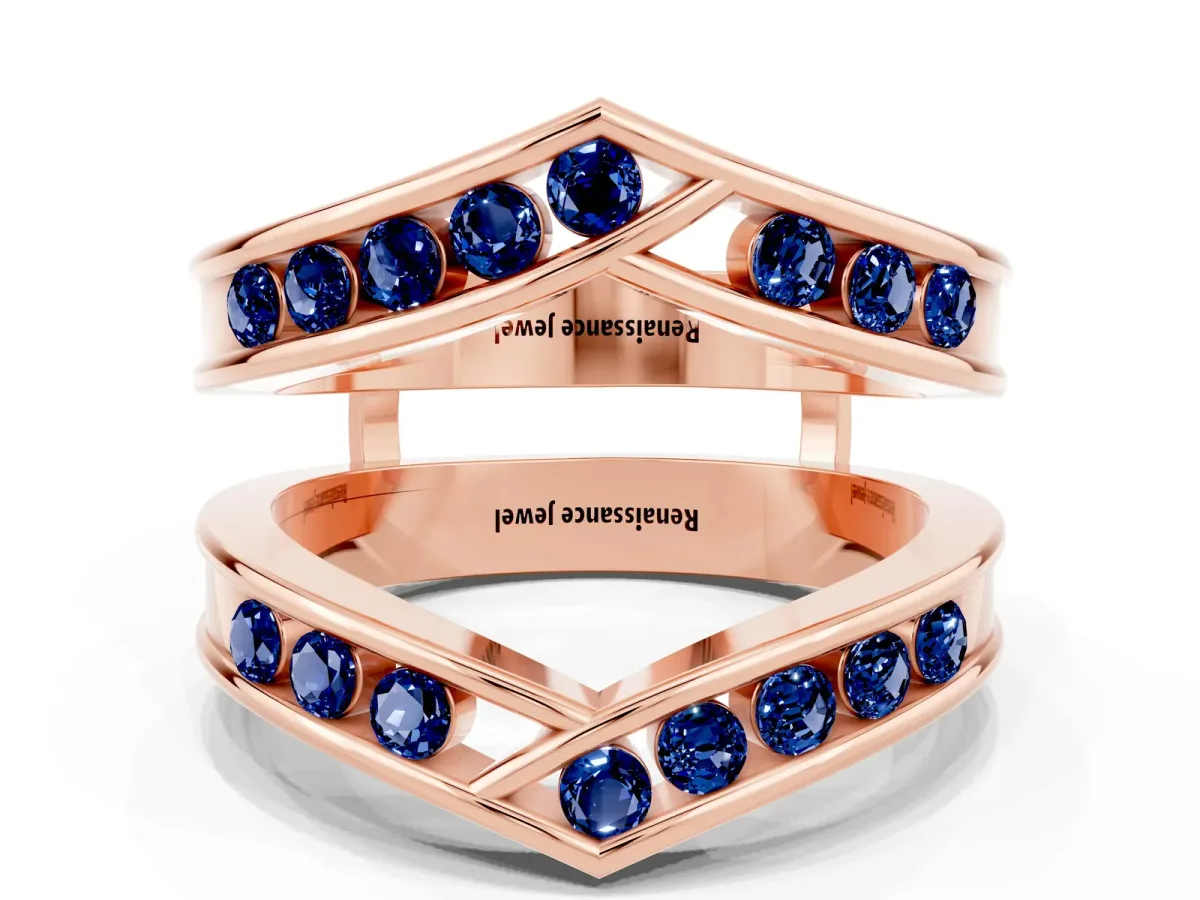 Round Blue Sapphire Channel-Set Chevron Band Rose gold