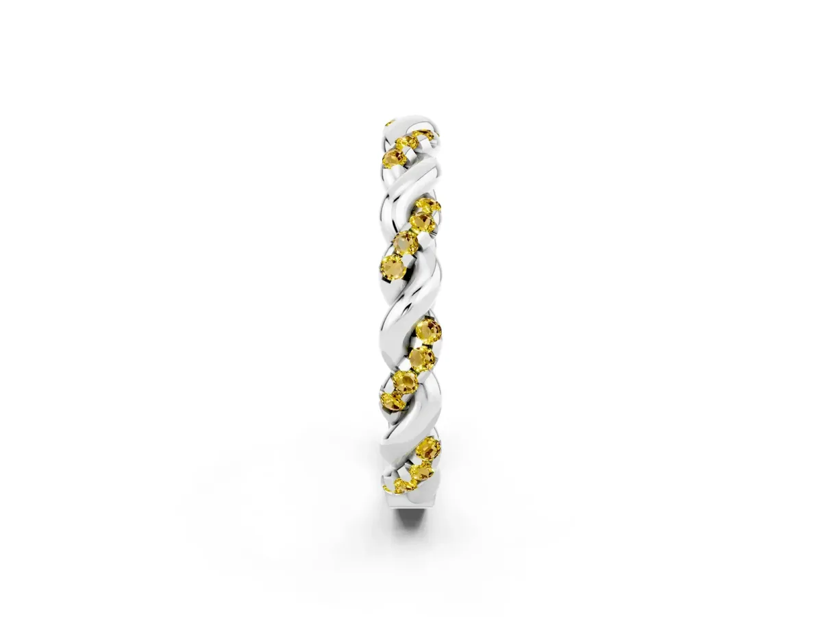 Twisted Pavé Round Yellow Sapphire Eternity Band Platinum