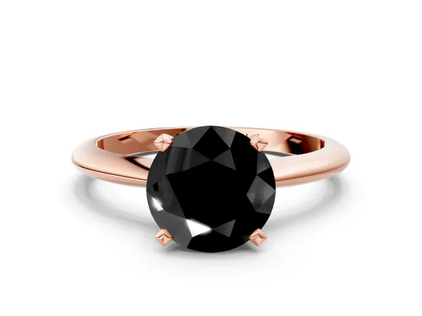 Fancy Black Round Cut Diamond Solitaire Engagement Ring with Classic Band and Four-Prong Setting Rose gold