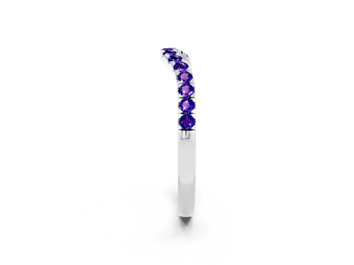 Curved Pavé Round Tanzanite Wedding Band with Shared Prong Setting White gold