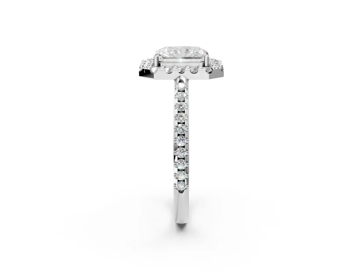 Radiant Cut Diamond Pavé Halo Ring with Four-Prong Setting Platinum