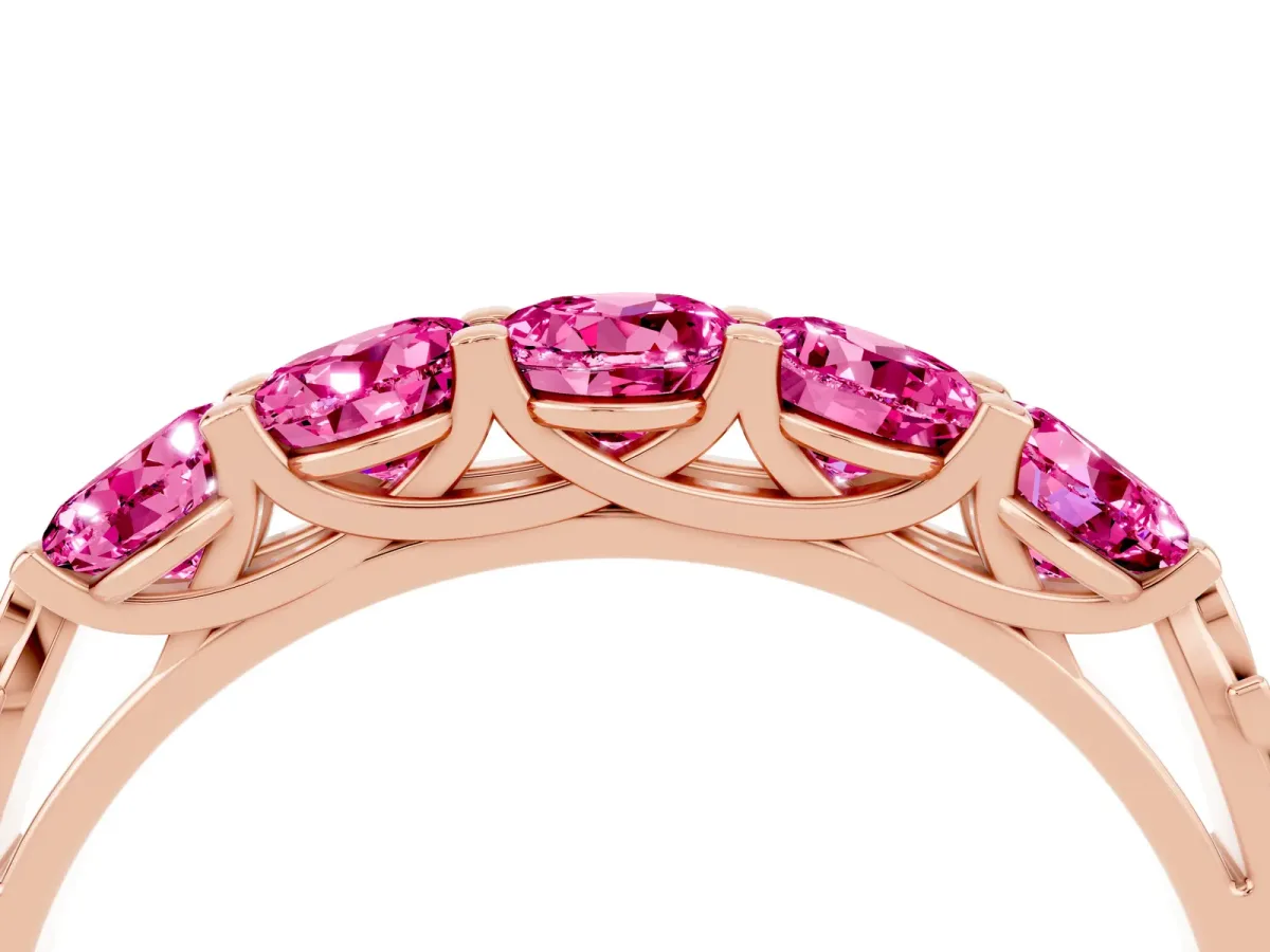 Five-Stone Round Pink Sapphire Prong-Set Band Rose gold