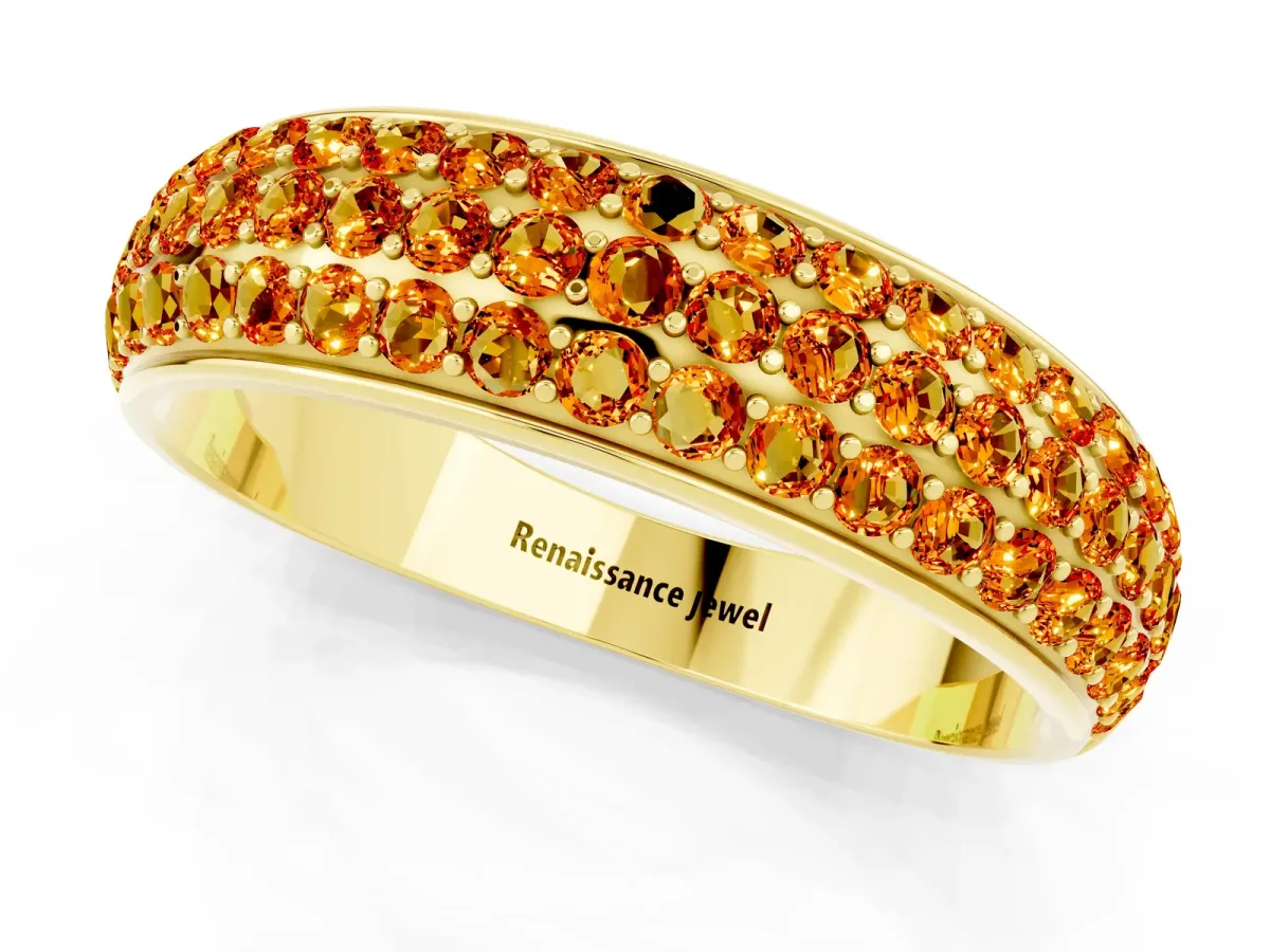 Three-Row Round Citrine Eternity Band with Shared Prong Setting Yellow gold