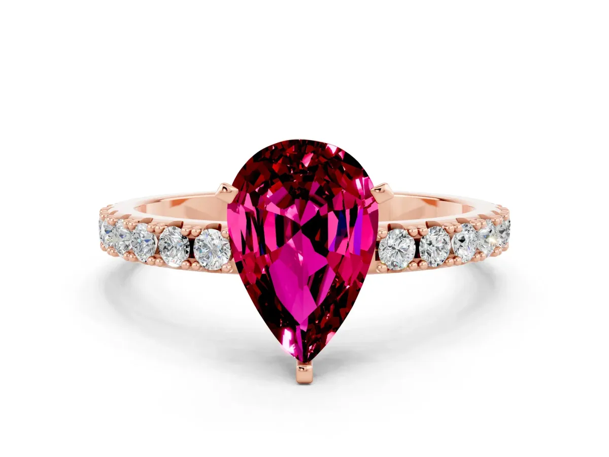 Pear Cut Garnet Solitaire Pavé Band with Four-Prong Setting Rose gold