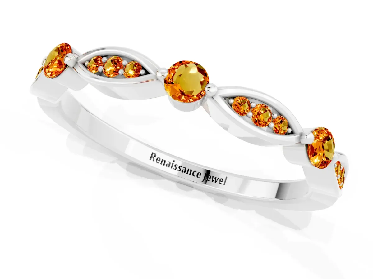Marquise and Round Citrine Milgrain Band with Bezel Setting Silver