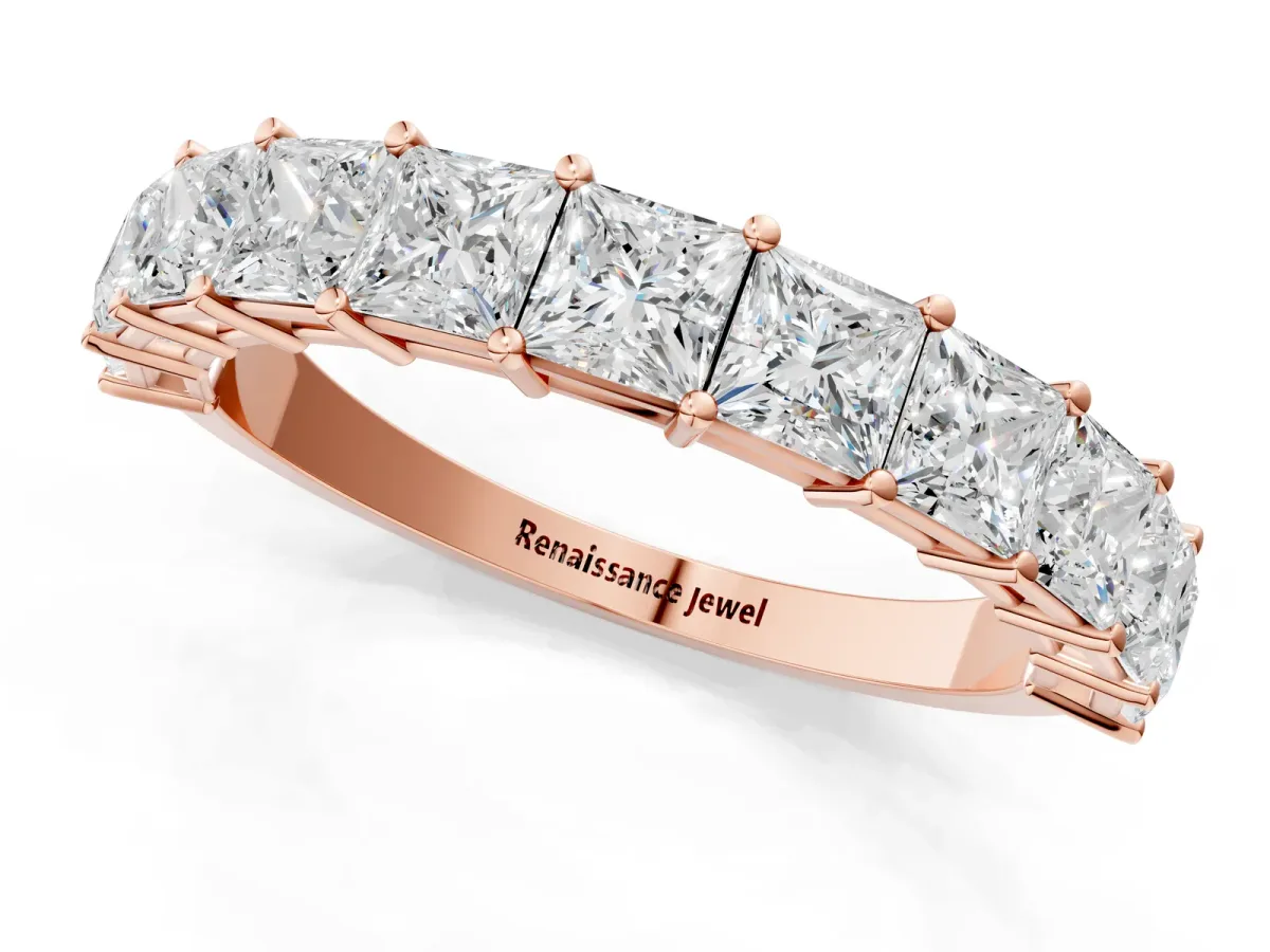 Princess Cut Half Eternity Band with Shared Prong Setting Rose gold
