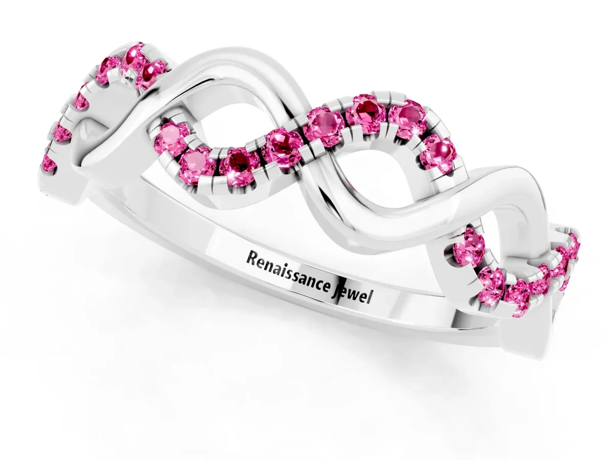 Twist Infinity Round Pink Sapphire Band with Pavé Setting Platinum