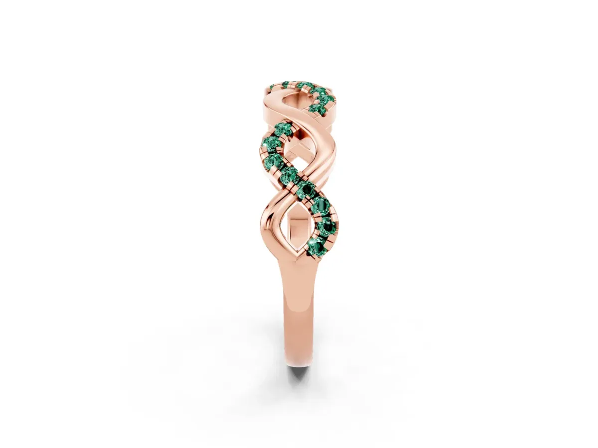 Twist Infinity Round Green Sapphire Band with Pavé Setting Rose gold