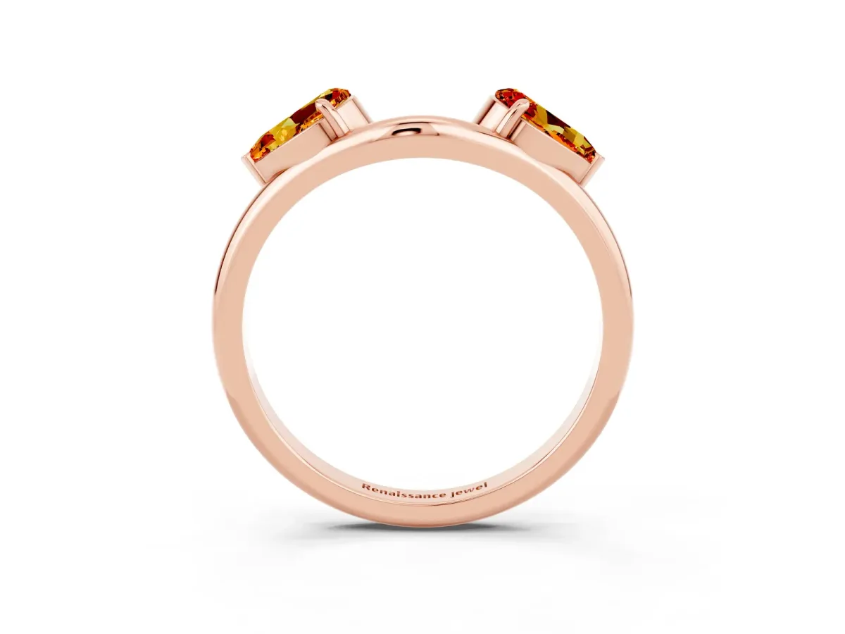 Two-Stone Pear Citrine Bypass Ring with Prong Setting Rose gold