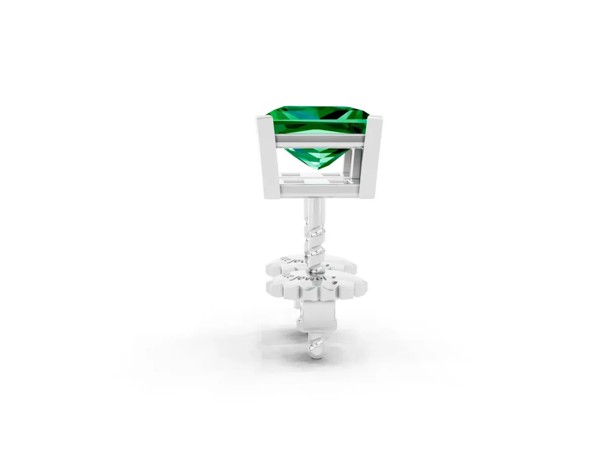 Princess Cut Emerald Stud Earrings Platinum