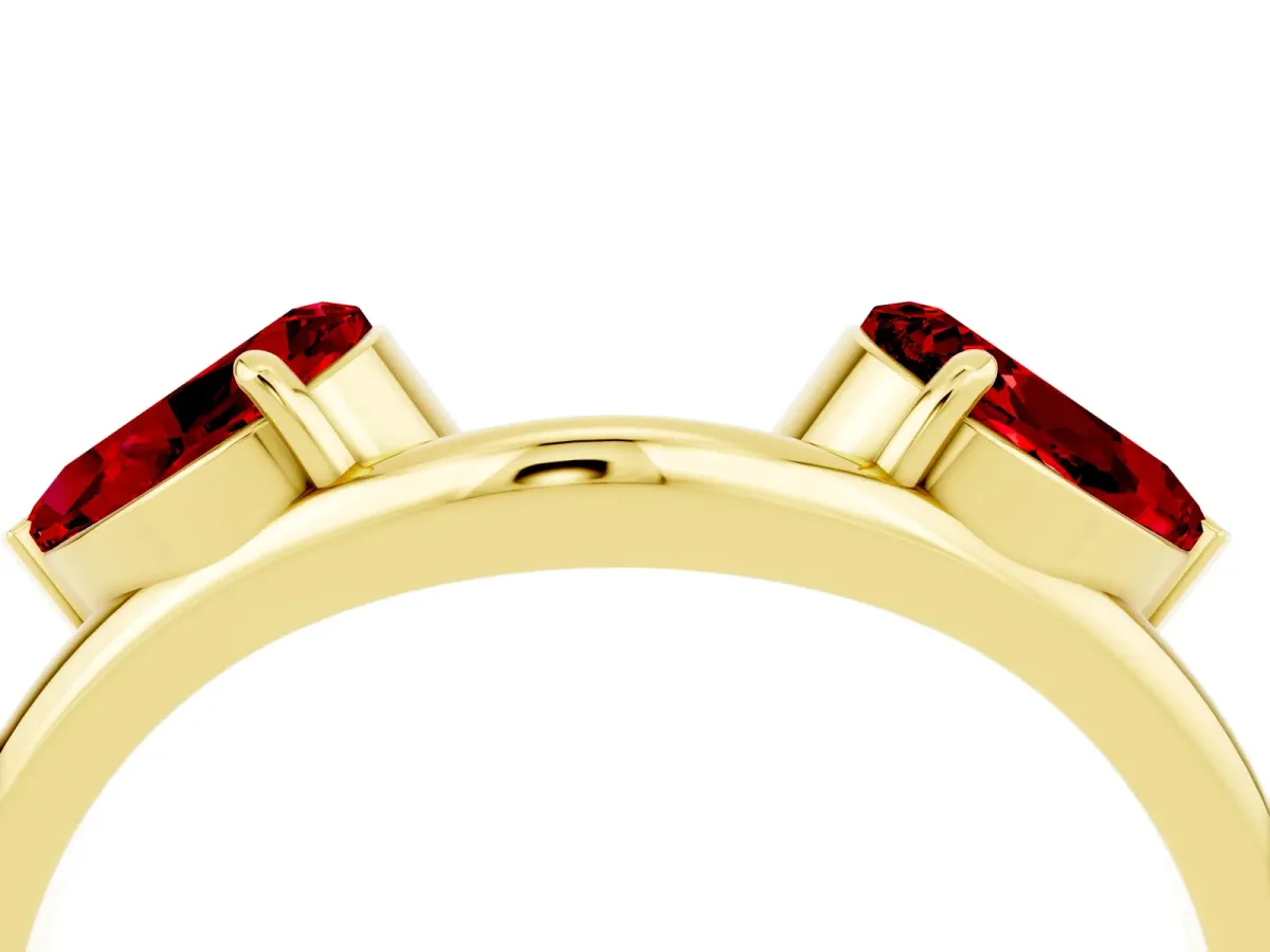Two-Stone Pear Ruby Bypass Ring with Prong Setting Yellow gold