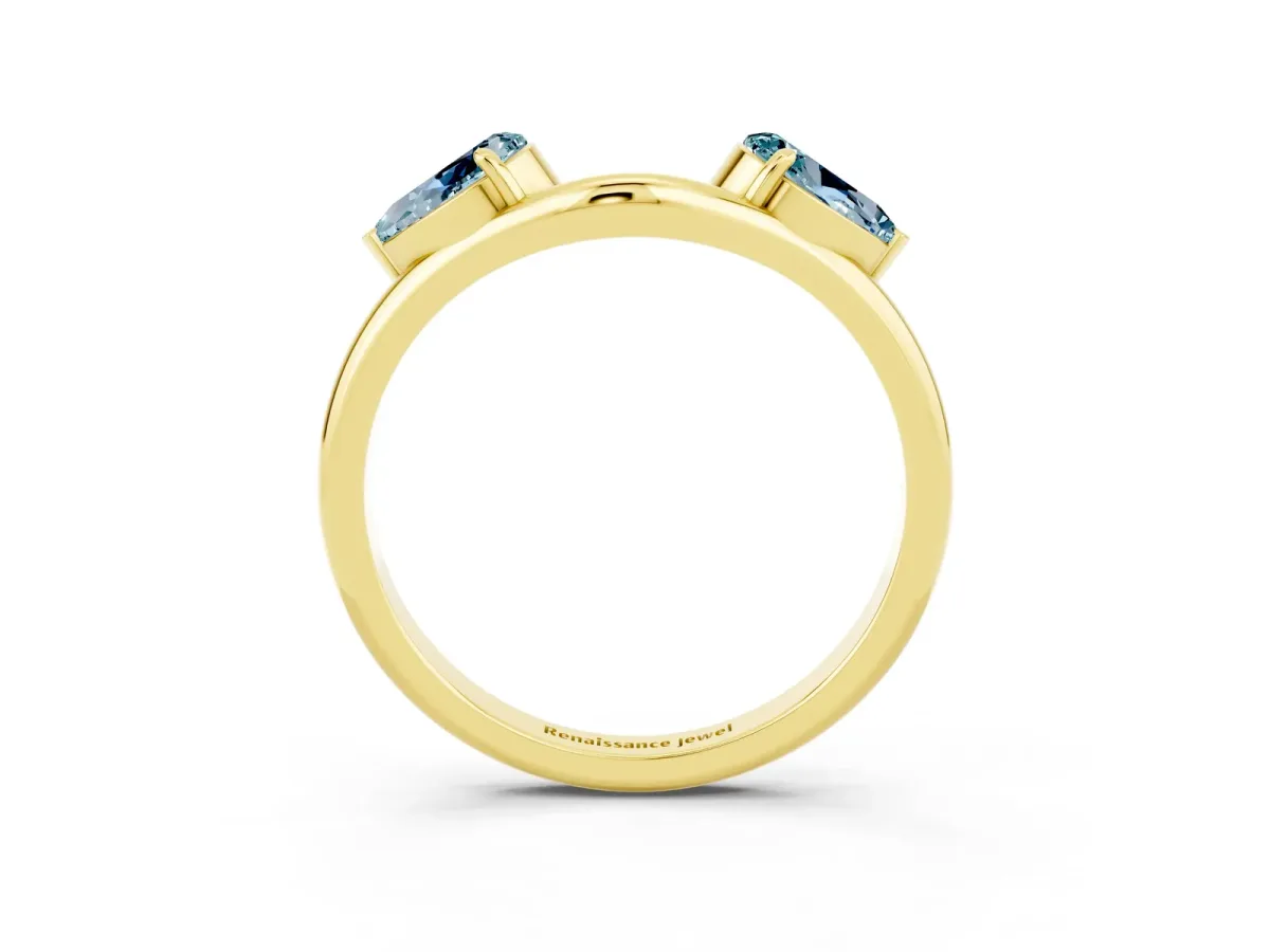 Two-Stone Pear Aquamarine Bypass Ring with Prong Setting Yellow gold