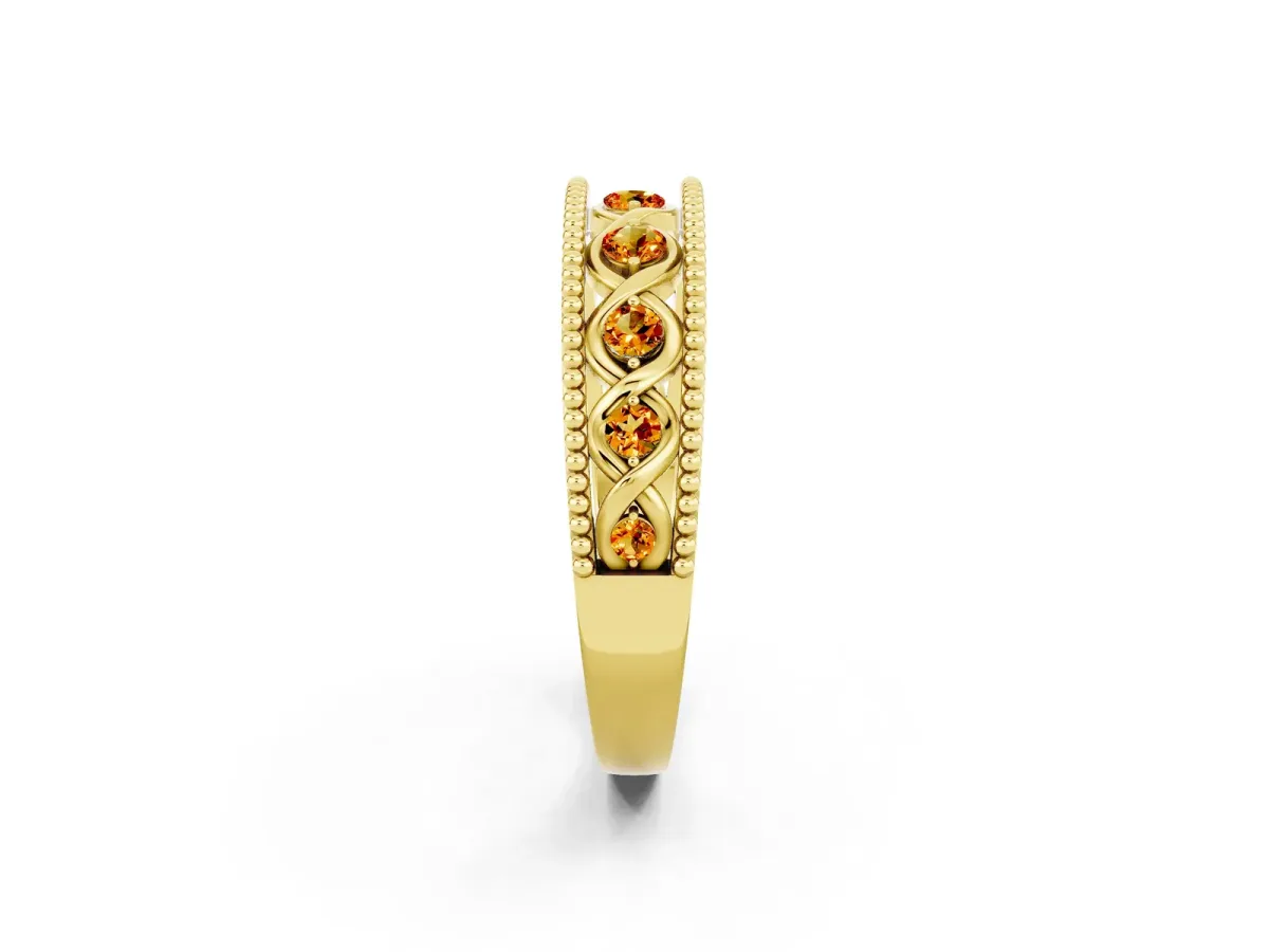 Round Citrine Twist Milgrain Band with Bezel Setting Yellow gold