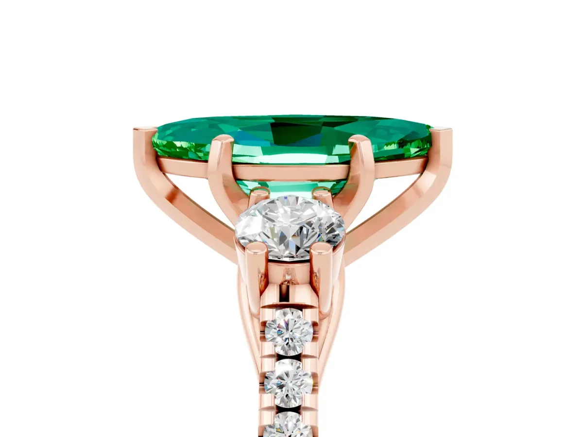 Three-Stone Marquise Cut Emerald Pavé Band with Four-Prong Setting Rose gold