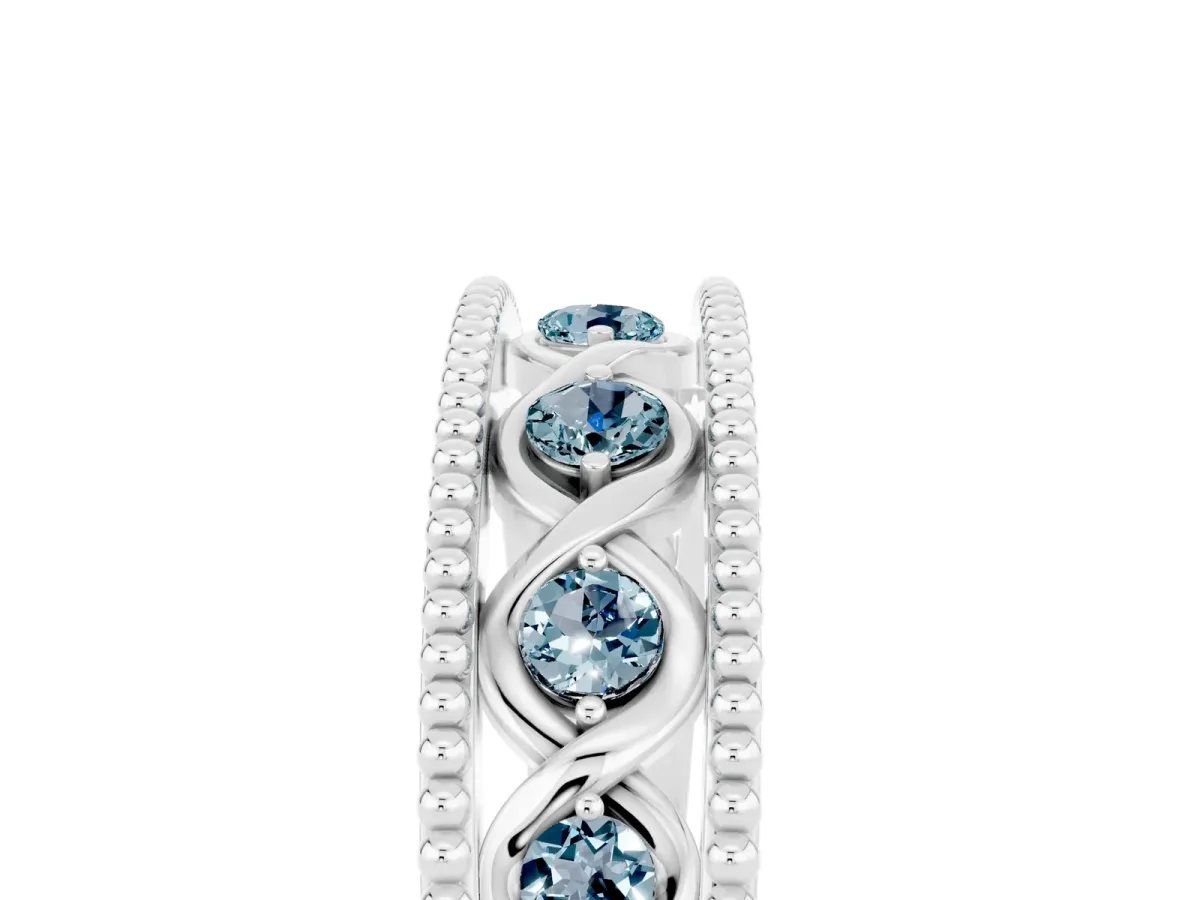 Round Aquamarine Twist Milgrain Band with Bezel Setting Silver