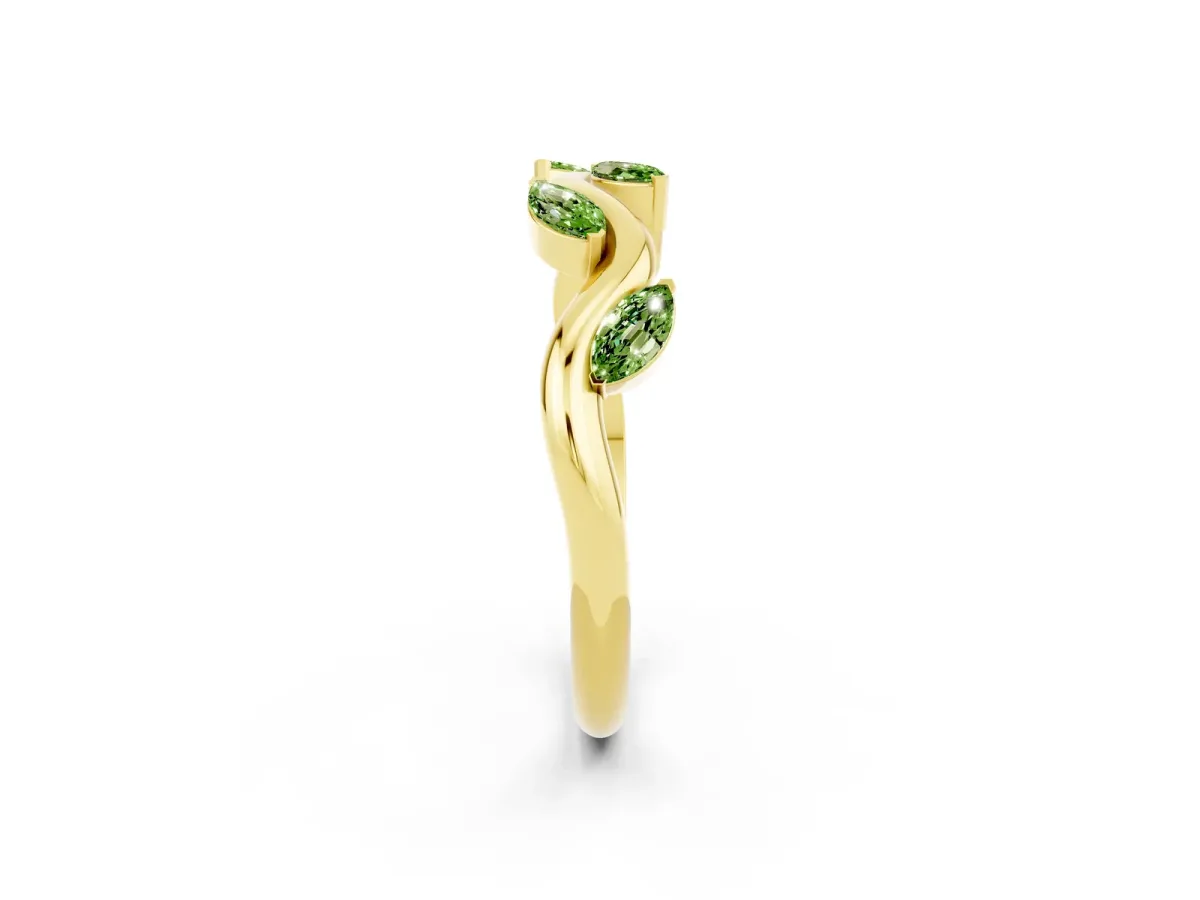 Marquise Peridot Twisted Band with Prong Setting Yellow gold
