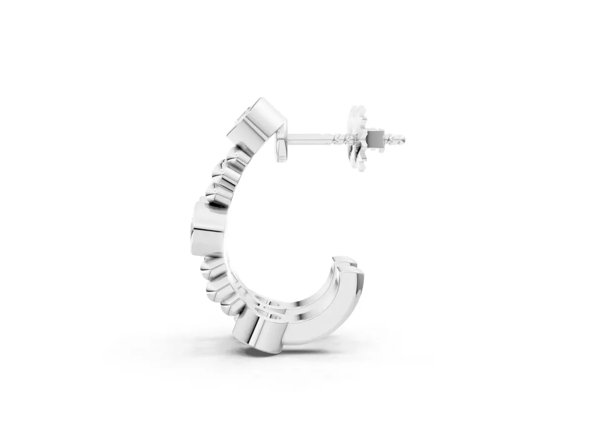 Bezel Set Round Diamond Beaded Hoop Earrings Silver