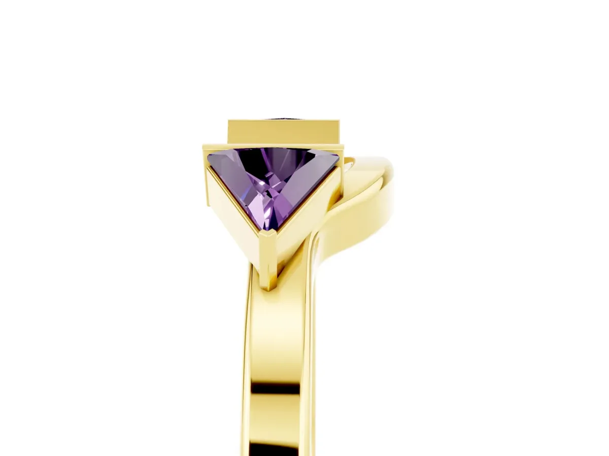 Trillion Amethyst Open Band Ring with Bezel Setting Yellow gold