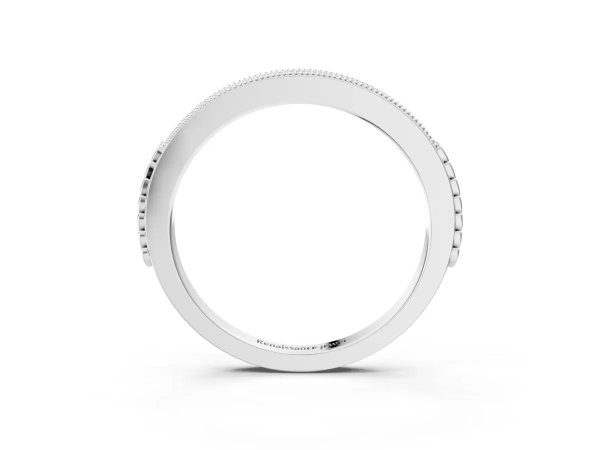 Round Cut Diamond Pavé Set Milgrain Edge Eternity Band Silver