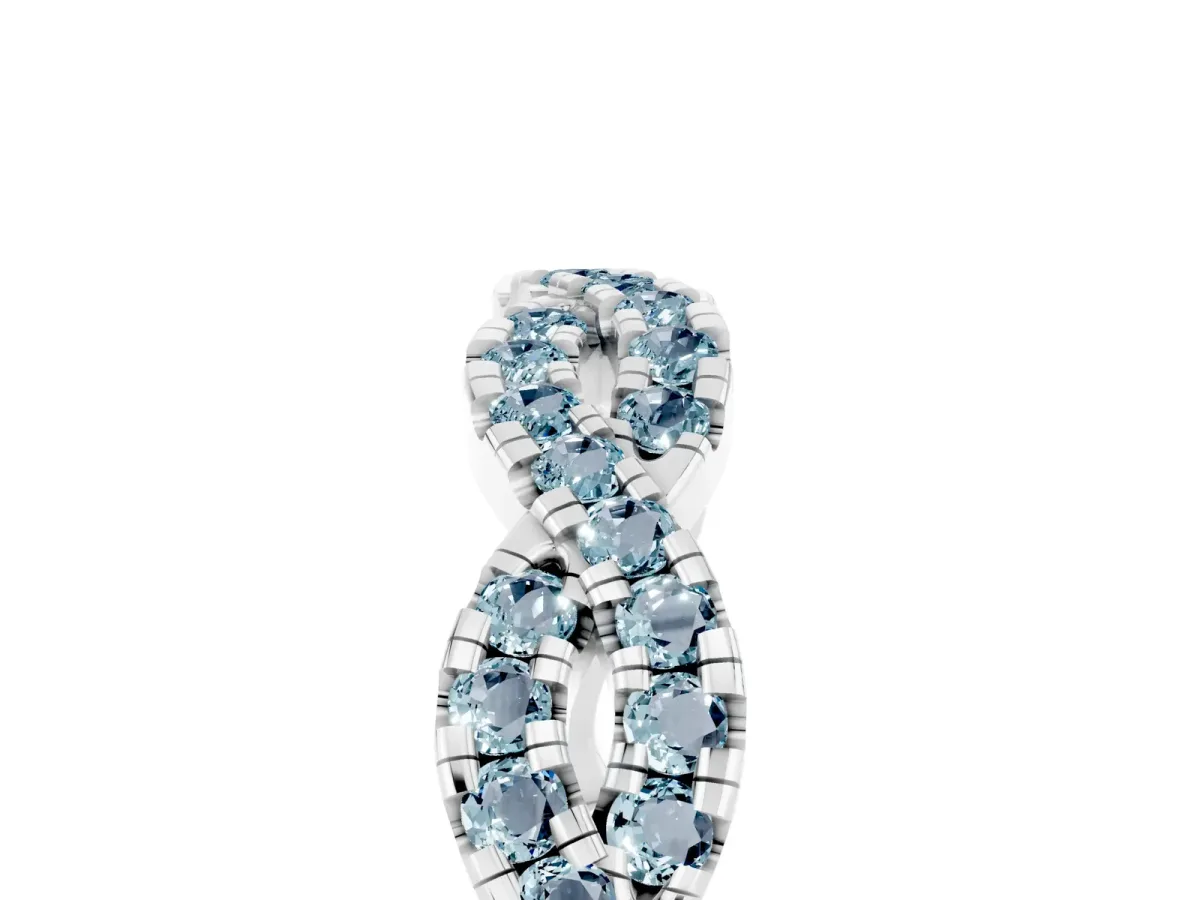 Round Aquamarine Twisted Eternity Band with Pavé and Shared Prong Setting Platinum
