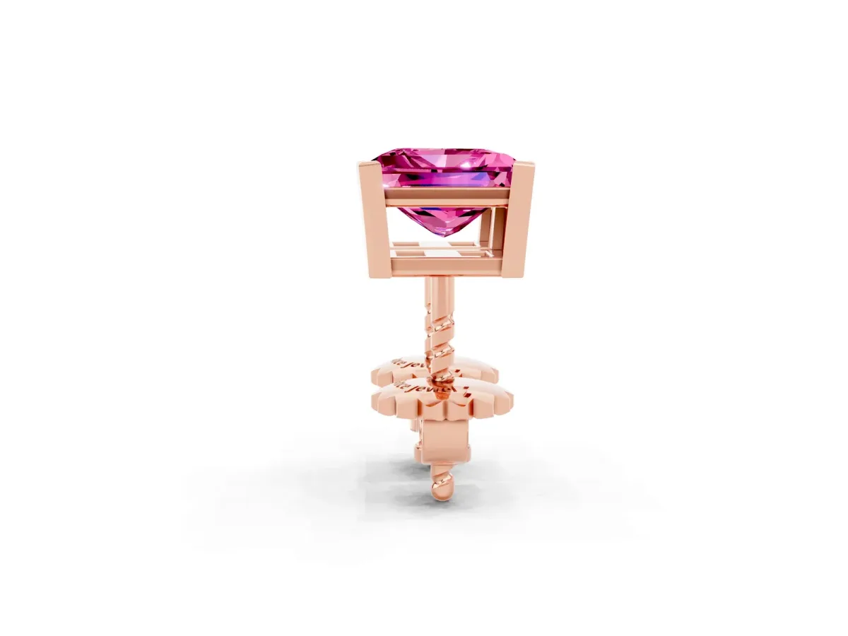 Princess Cut Pink Sapphire Stud Earrings Rose gold