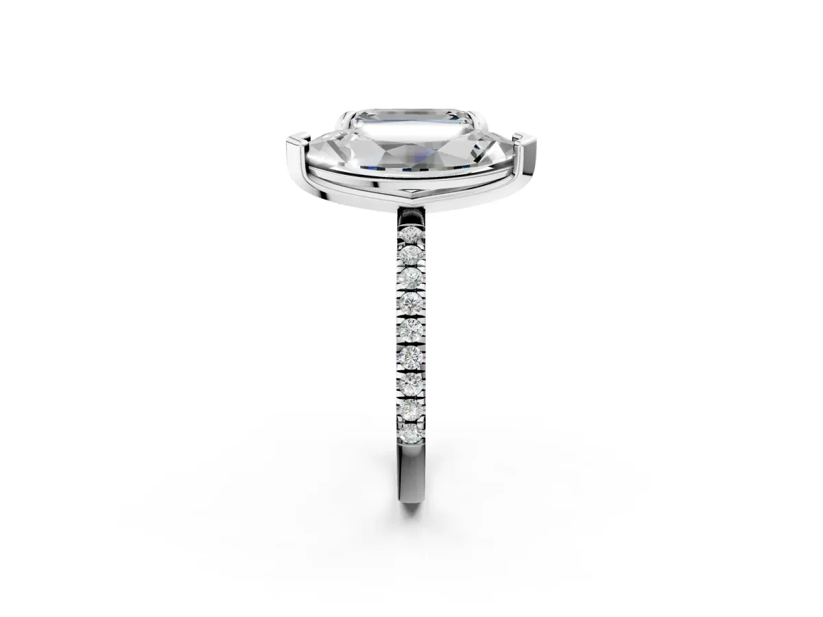 Emerald and Marquise Toi Moi Ring with Prong Setting and Micro Pave Band Silver
