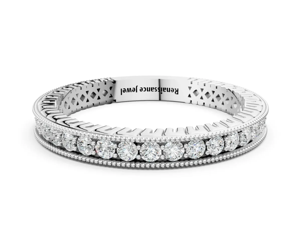 Round Diamond Milgrain Channel Set Eternity Band Platinum