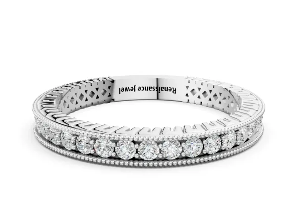 Round Diamond Milgrain Channel Set Eternity Band White gold