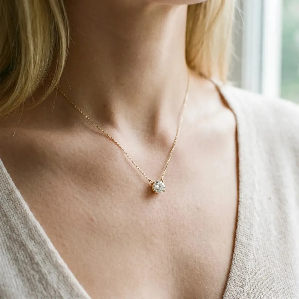 Round Solitaire Pendant with Four-Prong Basket Setting Yellow gold