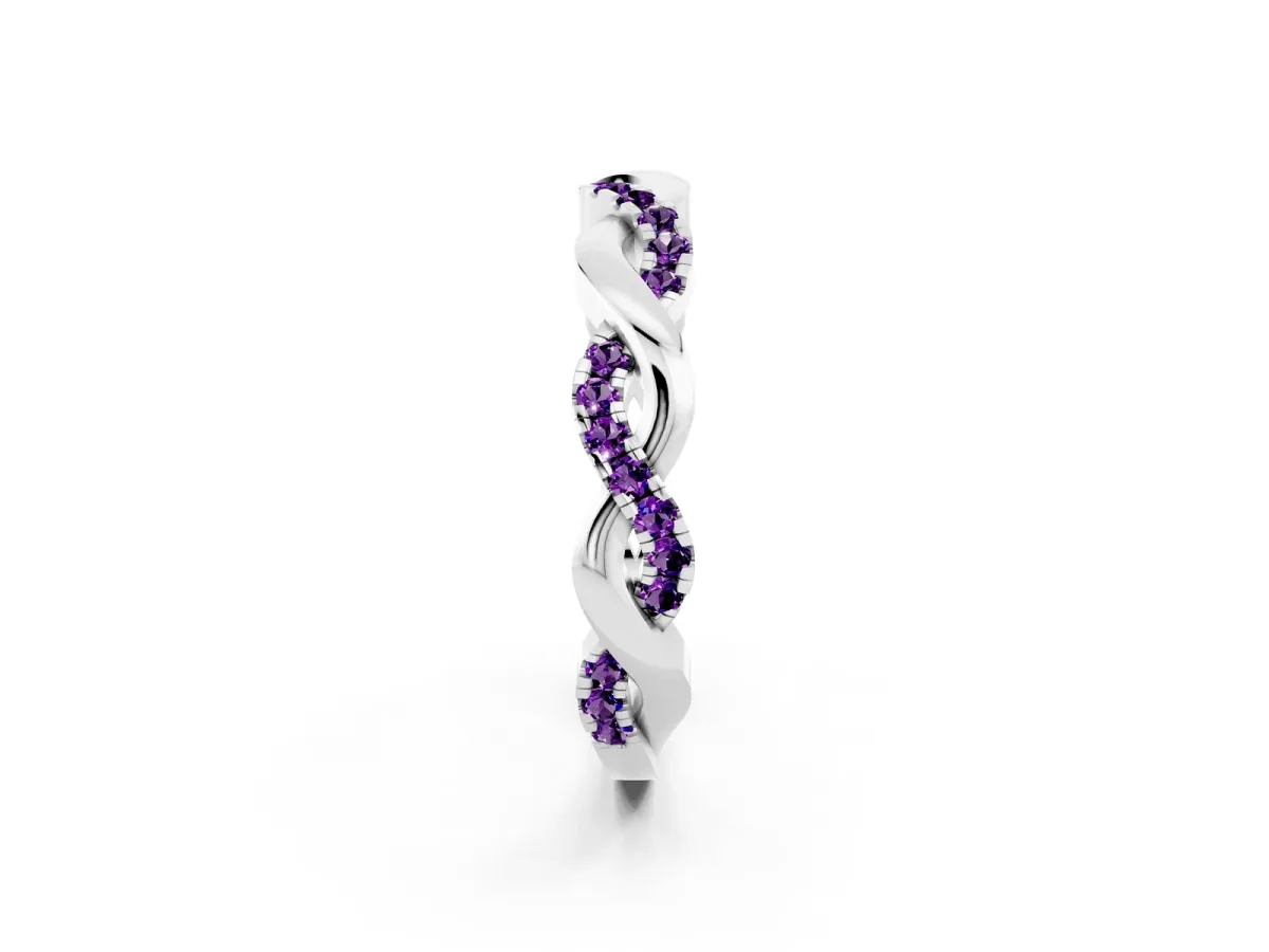 Pavé Round Amethyst Twist Eternity Band with Shared Prong Setting Platinum
