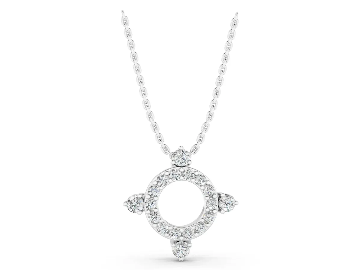 Round Diamond Halo Pendant with Four-Prong Setting White gold