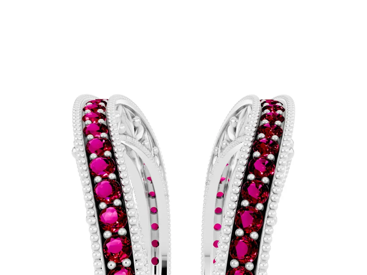 Round Garnet Milgrain Eternity Band with Channel Setting White gold