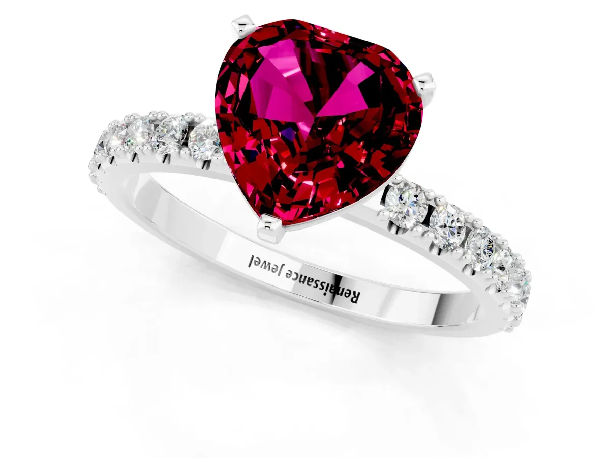 Heart Cut Garnet Solitaire Pavé Band with Four-Prong Setting Silver