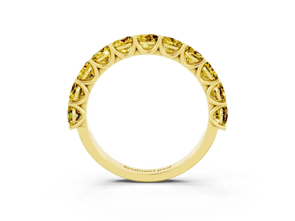 Round Yellow Sapphire Shared Prong Eternity Band Yellow gold
