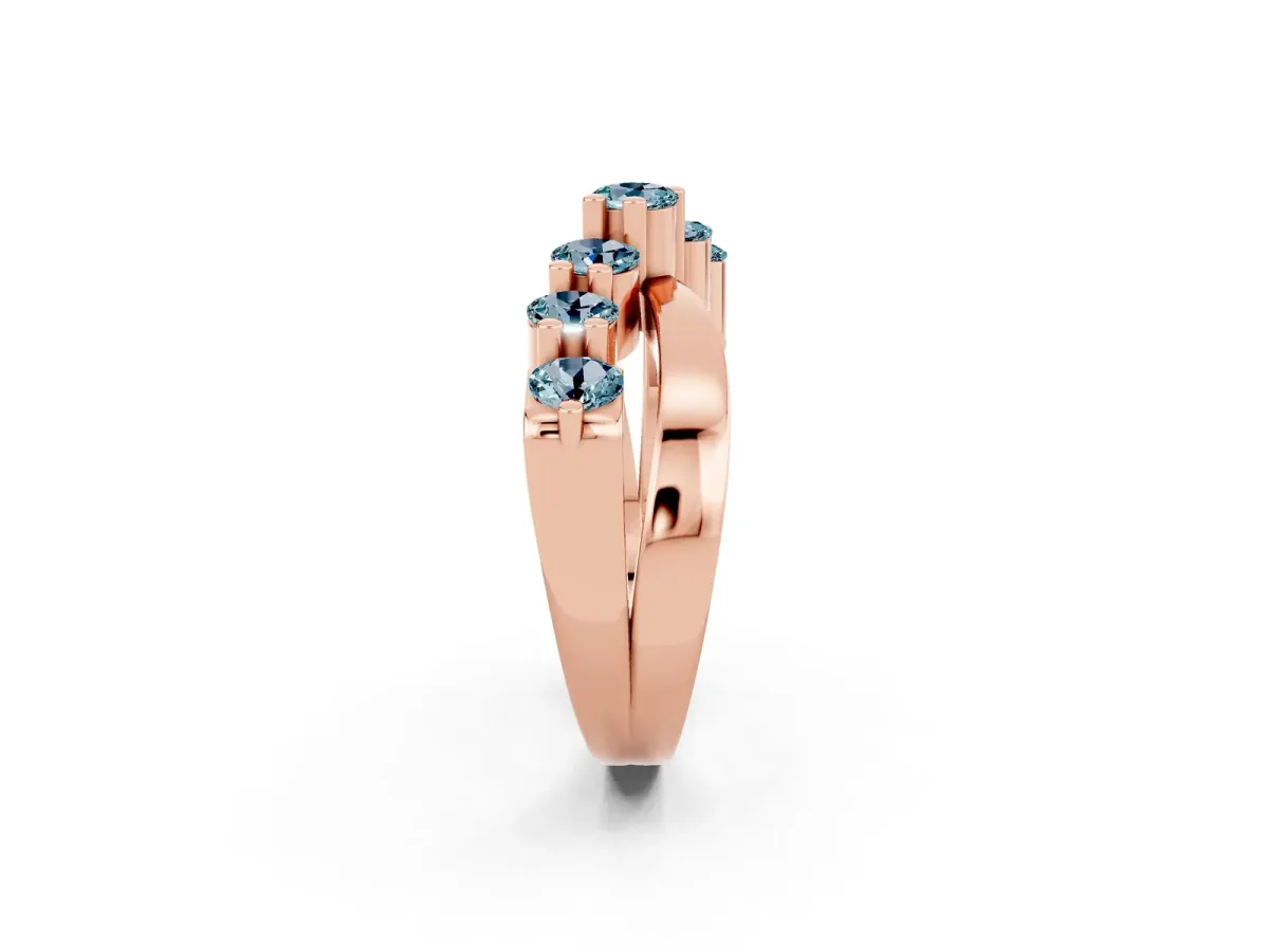 Round Aquamarine Prong-Set Crossover Band Rose gold