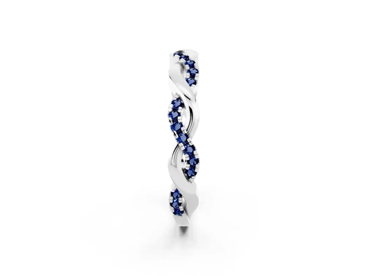 Round Blue Sapphire Twist Eternity Band with Pavé Setting Silver